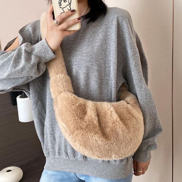 faux fur large capacity shoulder bag for women retro soft winter chic ins messenger crossbody dumpling underarm bag handbag